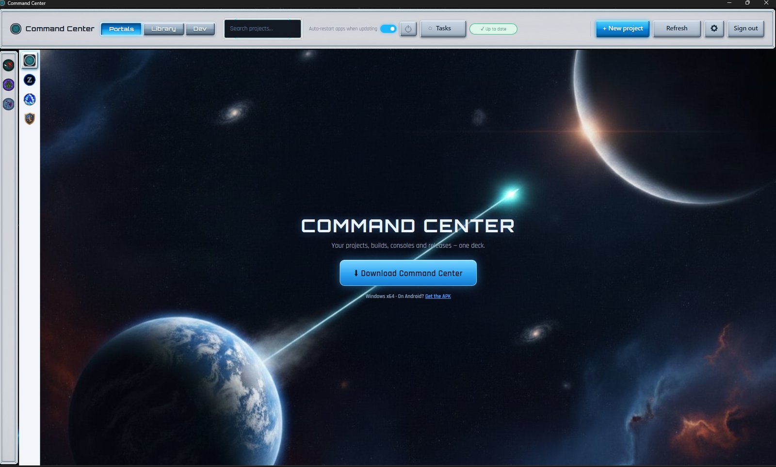 Portals tab showing the Command Center landing