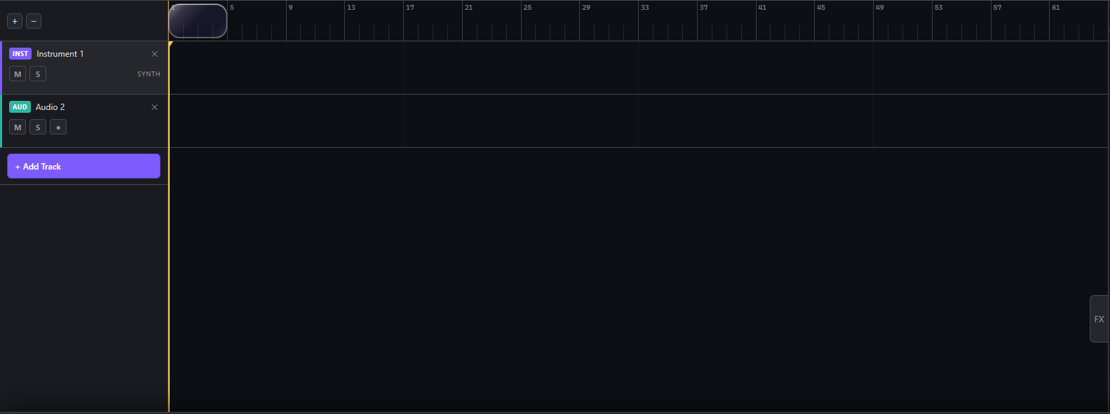 Multi-track timeline with instrument and audio tracks